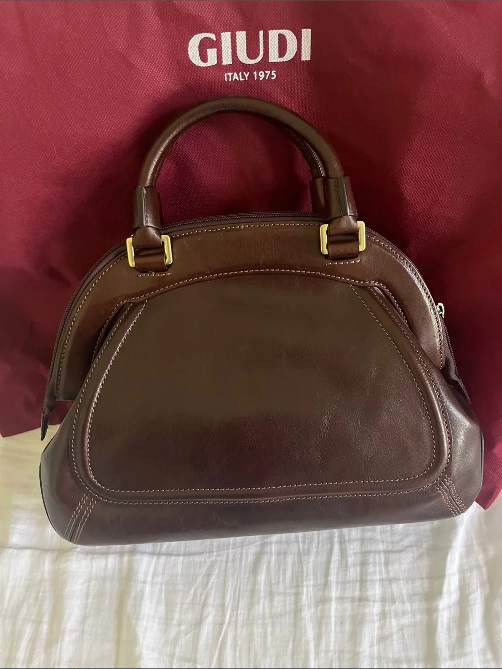 Giudi Brown Leather Top-Handle Bag (Bought in Italy)